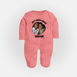 Happy Rakhi Cute Kids Print Fullbody Suit – boy-girl sitting and tying rakhi illustration. - PEACH - New Born (Chest 7.5")