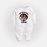Happy Rakhi Cute Kids Print Fullbody Suit – boy-girl sitting and tying rakhi illustration. - WHITE - New Born (Chest 7.5")