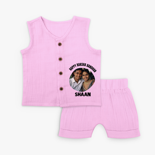 Happy Rakhi Cute Kids Print Jabla – boy-girl sitting and tying rakhi illustration. - BABY PINK - 0 - 3 Months Old (Chest 9.8")