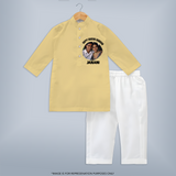 Happy Rakhi Cute Kids Print Kurta – boy-girl sitting and tying rakhi illustration. - PASTEL YELLOW - 3 - 6 Months Old (Chest 24", Kurta Length 14'', Waist 19", Pant Length 14")