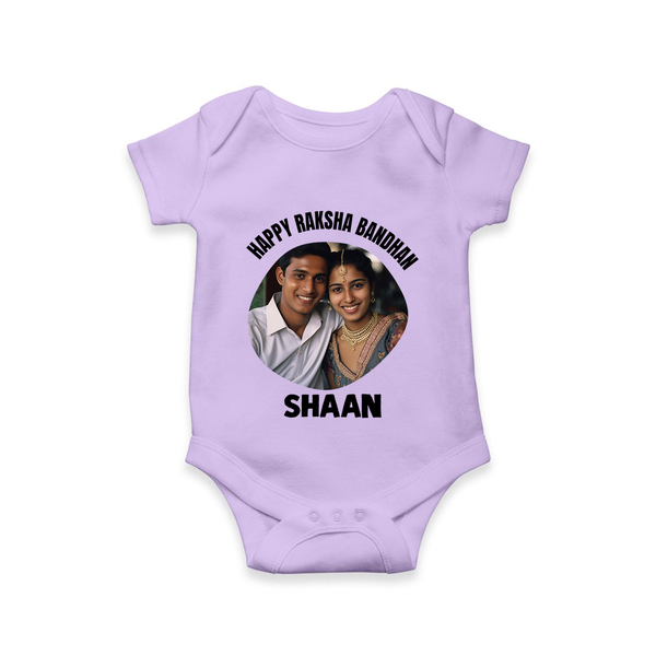 Happy Rakhi Cute Kids Print Romper  – boy-girl sitting and tying rakhi illustration. - LILAC - New Born (Chest 14")