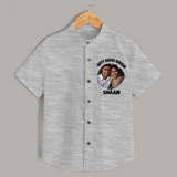Happy Rakhi Cute Kids Print Shirt – boy-girl sitting and tying rakhi illustration. - GREY - 0 - 6 Months Old (Chest 23")