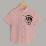 Happy Rakhi Cute Kids Print Shirt – boy-girl sitting and tying rakhi illustration. - PEACH - 0 - 6 Months Old (Chest 23")