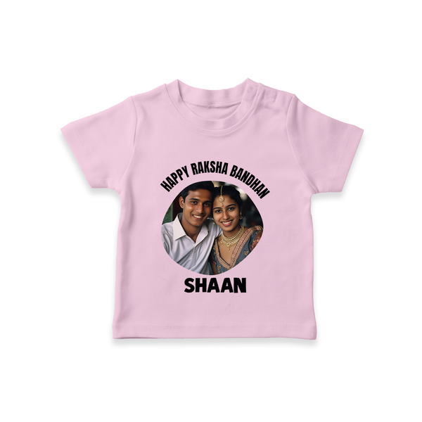 Happy Rakhi Cute Kids Print TShirt – boy-girl sitting and tying rakhi illustration. - BABY PINK - 0-5 Months Old (Chest 17")
