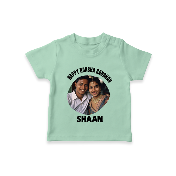 Happy Rakhi Cute Kids Print TShirt – boy-girl sitting and tying rakhi illustration. - MINT GREEN - 0-5 Months Old (Chest 17")