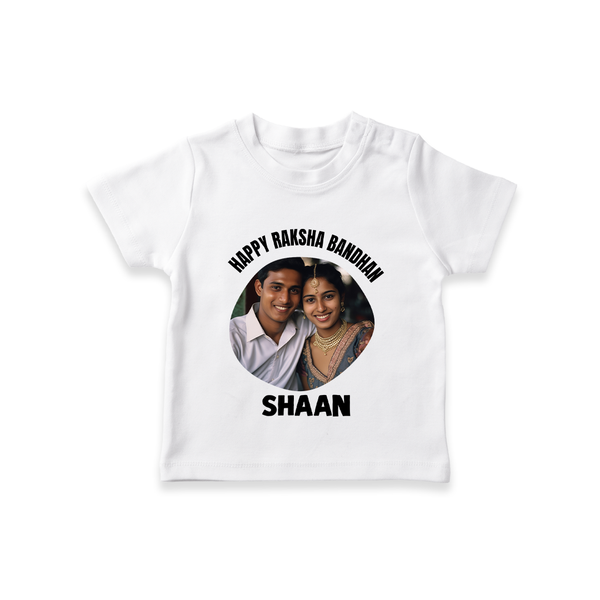 Happy Rakhi Cute Kids Print TShirt – boy-girl sitting and tying rakhi illustration. - WHITE - 0-5 Months Old (Chest 17")
