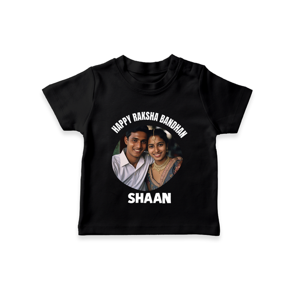 Happy Rakhi Cute Kids Print TShirt – boy-girl sitting and tying rakhi illustration. - BLACK - 0-5 Months Old (Chest 17")