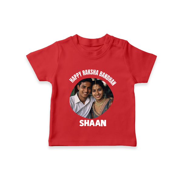 Happy Rakhi Cute Kids Print TShirt – boy-girl sitting and tying rakhi illustration. - RED - 0-5 Months Old (Chest 17")