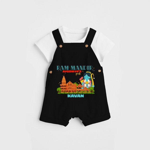 "Radiate festive cheer in our 'Ram Madir Ayothya's Pride' Customised Dungaree Set for Kids - BLACK - 0 - 3 Months Old (Chest 17")