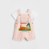 "Radiate festive cheer in our 'Ram Madir Ayothya's Pride' Customised Dungaree Set for Kids - PEACH - 0 - 3 Months Old (Chest 17")