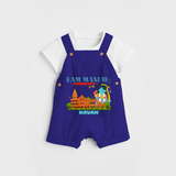 "Radiate festive cheer in our 'Ram Madir Ayothya's Pride' Customised Dungaree Set for Kids - ROYAL BLUE - 0 - 3 Months Old (Chest 17")