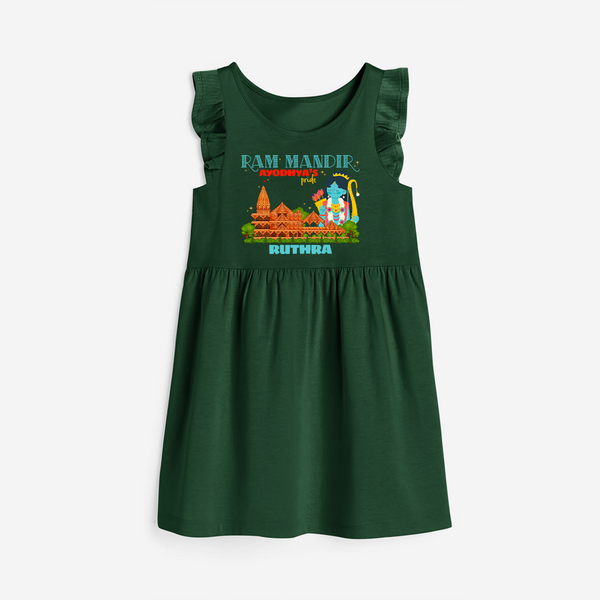 "Radiate festive cheer in our 'Ram Madir Ayothya's Pride' Customised Frock for Kids - BOTTLE GREEN - 0 - 6 Months Old (Chest 18")