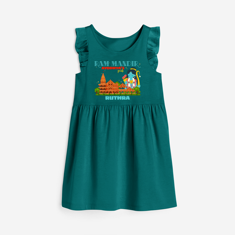 "Radiate festive cheer in our 'Ram Madir Ayothya's Pride' Customised Frock for Kids - MYRTLE GREEN - 0 - 6 Months Old (Chest 18")