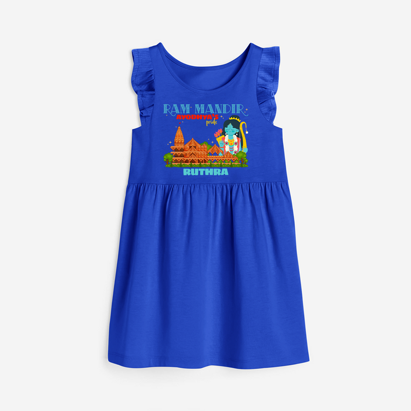 "Radiate festive cheer in our 'Ram Madir Ayothya's Pride' Customised Frock for Kids - ROYAL BLUE - 0 - 6 Months Old (Chest 18")