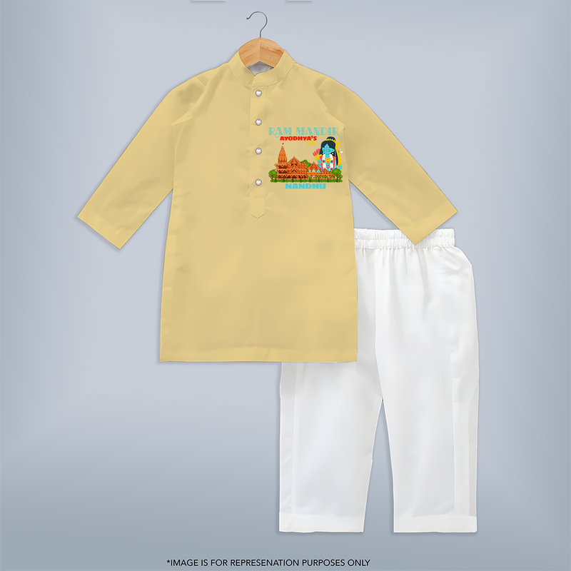 "Radiate festive cheer in our 'Ram Madir Ayothya's Pride' Customised Kurta Set for Kids - YELLOW - 0 - 6 Months Old (Chest 22", Waist 18", Pant Length 16")
