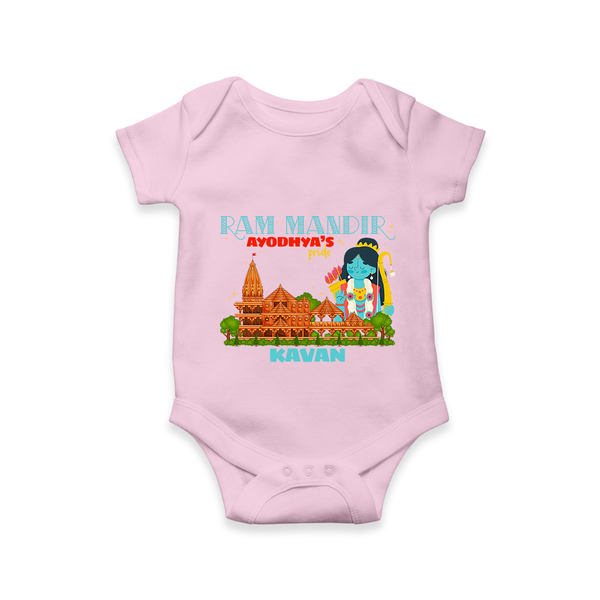 "Radiate festive cheer in our 'Ram Madir Ayothya's Pride' Customised Romper for Kids - BABY PINK - 0 - 3 Months Old (Chest 16")