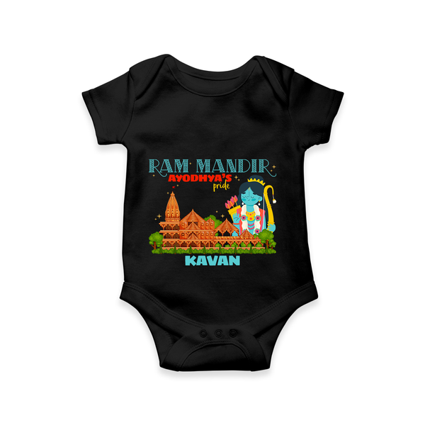 "Radiate festive cheer in our 'Ram Madir Ayothya's Pride' Customised Romper for Kids - BLACK - 0 - 3 Months Old (Chest 16")