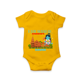"Radiate festive cheer in our 'Ram Madir Ayothya's Pride' Customised Romper for Kids - CHROME YELLOW - 0 - 3 Months Old (Chest 16")
