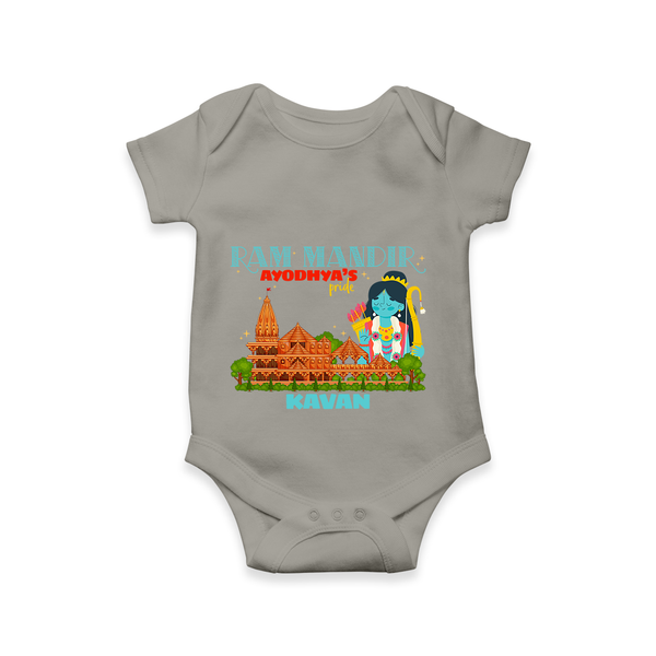 "Radiate festive cheer in our 'Ram Madir Ayothya's Pride' Customised Romper for Kids - GREY - 0 - 3 Months Old (Chest 16")