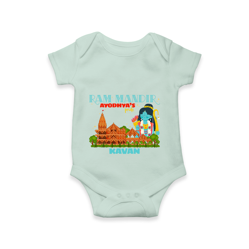 "Radiate festive cheer in our 'Ram Madir Ayothya's Pride' Customised Romper for Kids - MINT GREEN - 0 - 3 Months Old (Chest 16")