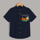 "Radiate festive cheer in our 'Ram Madir Ayothya's Pride' Customised Shirt for Kids - NAVY BLUE - 0 - 6 Months Old (Chest 21")