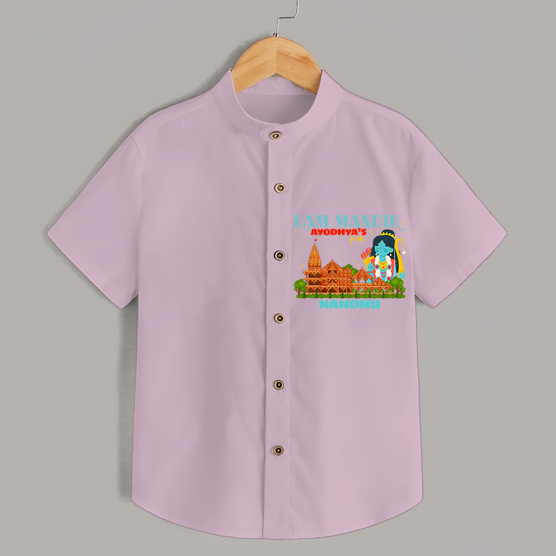 "Radiate festive cheer in our 'Ram Madir Ayothya's Pride' Customised Shirt for Kids - PINK - 0 - 6 Months Old (Chest 21")