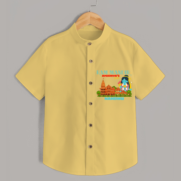 "Radiate festive cheer in our 'Ram Madir Ayothya's Pride' Customised Shirt for Kids - YELLOW - 0 - 6 Months Old (Chest 21")