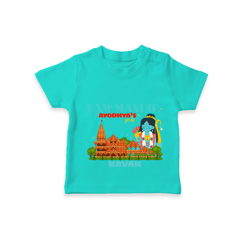 "Radiate festive cheer in our 'Ram Madir Ayothya's Pride' Customised T-Shirt for Kids - TEAL - 0 - 5 Months Old (Chest 17")