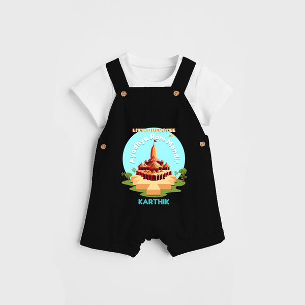 Celebrate tradition in style with our 'Little Devotee of Ayothya Ram Mandir' Customised Dungaree Set for Kids - BLACK - 0 - 3 Months Old (Chest 17")