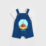 Celebrate tradition in style with our 'Little Devotee of Ayothya Ram Mandir' Customised Dungaree Set for Kids - COBALT BLUE - 0 - 3 Months Old (Chest 17")