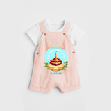 Celebrate tradition in style with our 'Little Devotee of Ayothya Ram Mandir' Customised Dungaree Set for Kids - PEACH - 0 - 3 Months Old (Chest 17")