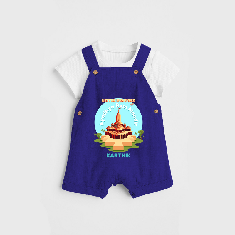 Celebrate tradition in style with our 'Little Devotee of Ayothya Ram Mandir' Customised Dungaree Set for Kids - ROYAL BLUE - 0 - 3 Months Old (Chest 17")