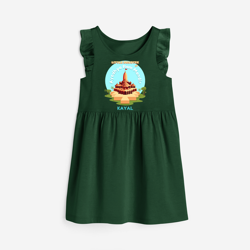 Celebrate tradition in style with our 'Little Devotee of Ayothya Ram Mandir' Customised Frock for Kids - BOTTLE GREEN - 0 - 6 Months Old (Chest 18")