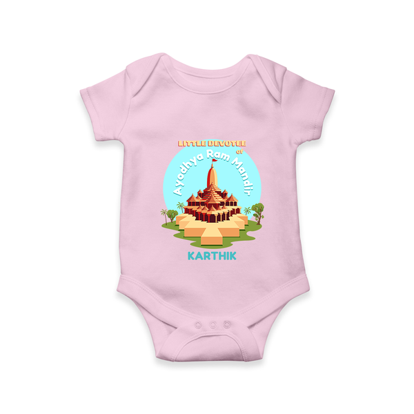 Celebrate tradition in style with our 'Little Devotee of Ayothya Ram Mandir' Customised Romper for Kids - BABY PINK - 0 - 3 Months Old (Chest 16")
