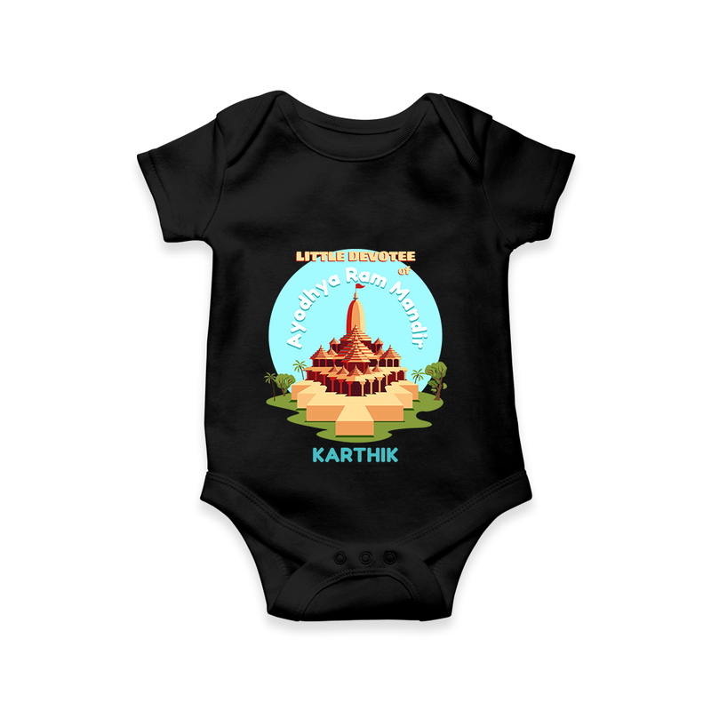 Celebrate tradition in style with our 'Little Devotee of Ayothya Ram Mandir' Customised Romper for Kids - BLACK - 0 - 3 Months Old (Chest 16")