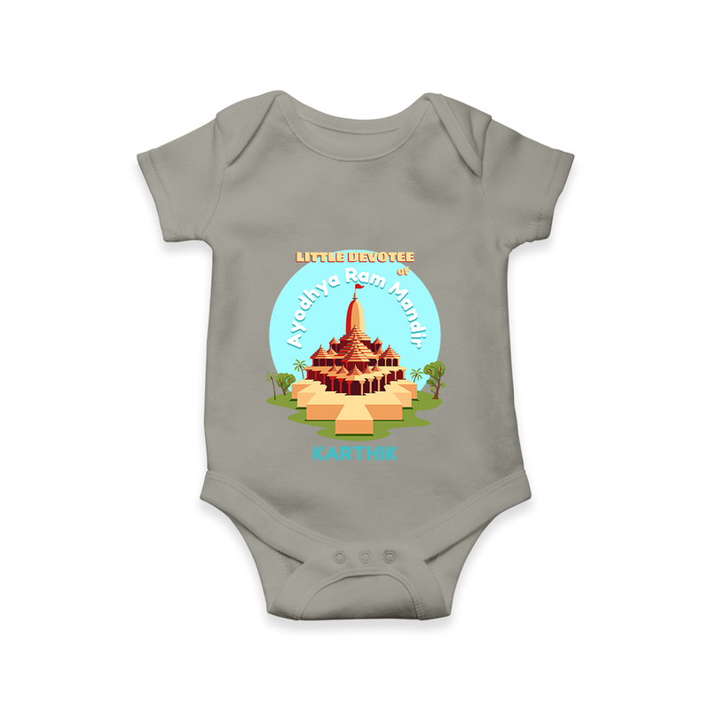 Celebrate tradition in style with our 'Little Devotee of Ayothya Ram Mandir' Customised Romper for Kids - GREY - 0 - 3 Months Old (Chest 16")