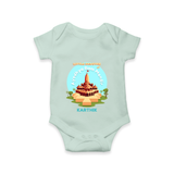 Celebrate tradition in style with our 'Little Devotee of Ayothya Ram Mandir' Customised Romper for Kids - MINT GREEN - 0 - 3 Months Old (Chest 16")