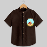 Celebrate tradition in style with our 'Little Devotee of Ayothya Ram Mandir' Customised Shirt for Kids - CHOCOLATE BROWN - 0 - 6 Months Old (Chest 21")