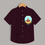 Celebrate tradition in style with our 'Little Devotee of Ayothya Ram Mandir' Customised Shirt for Kids - MAROON - 0 - 6 Months Old (Chest 21")