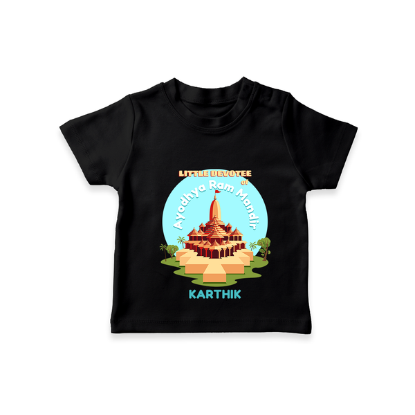 Celebrate tradition in style with our 'Little Devotee of Ayothya Ram Mandir' Customised T-Shirt for Kids - BLACK - 0 - 5 Months Old (Chest 17")