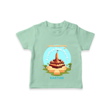 Celebrate tradition in style with our 'Little Devotee of Ayothya Ram Mandir' Customised T-Shirt for Kids - MINT GREEN - 0 - 5 Months Old (Chest 17")