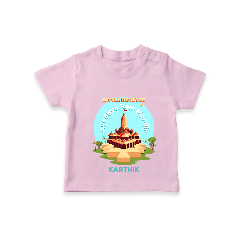 Celebrate tradition in style with our 'Little Devotee of Ayothya Ram Mandir' Customised T-Shirt for Kids - PINK - 0 - 5 Months Old (Chest 17")