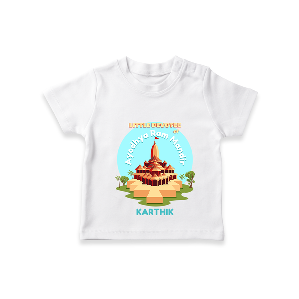Celebrate tradition in style with our 'Little Devotee of Ayothya Ram Mandir' Customised T-Shirt for Kids - WHITE - 0 - 5 Months Old (Chest 17")