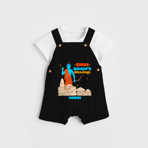 Make a bold entrance with our 'Shri Raam's Blessings' Customised Dungaree Set for Kids, designed to turn heads with its vibrant colors. - BLACK - 0 - 3 Months Old (Chest 17")