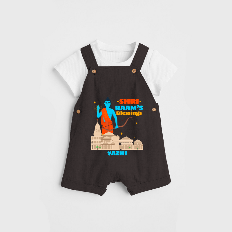 Make a bold entrance with our 'Shri Raam's Blessings' Customised Dungaree Set for Kids, designed to turn heads with its vibrant colors. - CHOCOLATE BROWN - 0 - 3 Months Old (Chest 17")