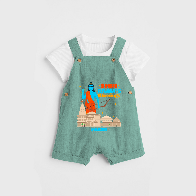 Make a bold entrance with our 'Shri Raam's Blessings' Customised Dungaree Set for Kids, designed to turn heads with its vibrant colors. - LIGHT GREEN - 0 - 3 Months Old (Chest 17")