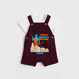 Make a bold entrance with our 'Shri Raam's Blessings' Customised Dungaree Set for Kids, designed to turn heads with its vibrant colors. - MAROON - 0 - 3 Months Old (Chest 17")