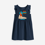 Make a bold entrance with our 'Shri Raam's Blessings' Customised Frock for Kids, designed to turn heads with its vibrant colors. - NAVY BLUE - 0 - 6 Months Old (Chest 18")