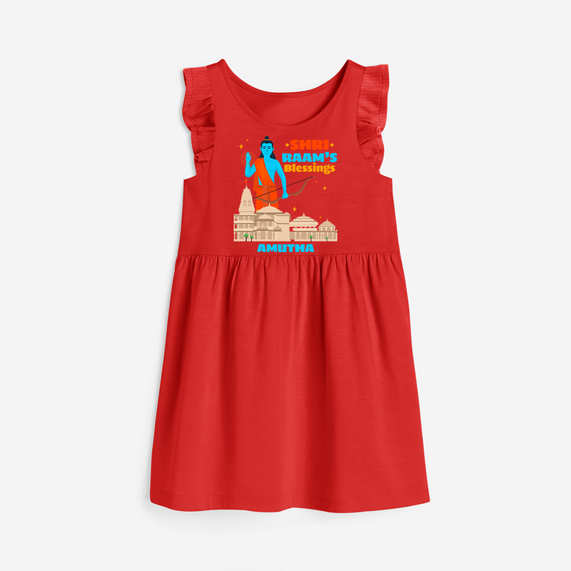 Make a bold entrance with our 'Shri Raam's Blessings' Customised Frock for Kids, designed to turn heads with its vibrant colors. - RED - 0 - 6 Months Old (Chest 18")