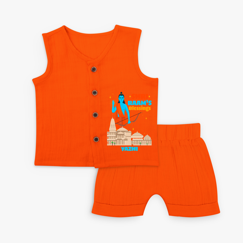 Make a bold entrance with our 'Shri Raam's Blessings' Customised Jabla Set for Kids, designed to turn heads with its vibrant colors. - TANGERINE - 0 - 3 Months Old (Chest 9.8")